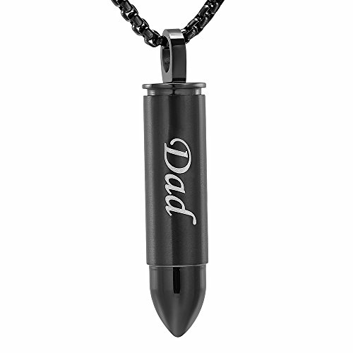 EternityMemory Double-Side Engraving Cross &Mom/Dad/Son Keepsake Jewelry -Black Bullet Cremation Urn Necklace for Ashes