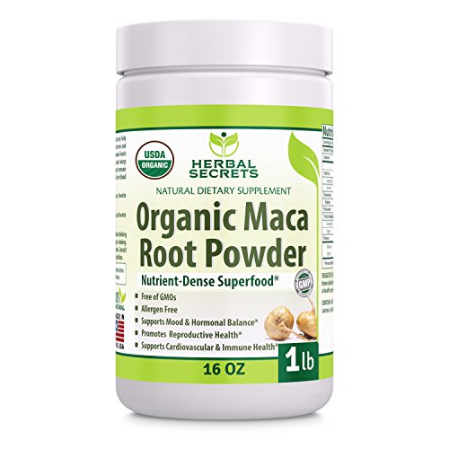 Herbal Secrets USDA Certified Organic Maca Root Powder- 16 oz (1 lb)- GMO Free- Supports Healthy Mood, Hormonal Balance, Cardiovascular Health & Immune Health