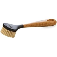 Lodge 10 Inch Scrub Brush - Wood Handle for Comfortable Grip - Skillet Scrubber with Tough Nylon Bristles - Black