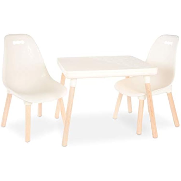 B. toys Table and Chair Set Furniture for Toddlers 1 Craft Table & 2 Chairs Natural Wooden Legs Ivory 3 Years
