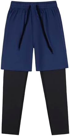 DANI CHINS Boys 2 in 1 Athletic Active Leggings Sports Running Quick Dry Breathable Compression Pants