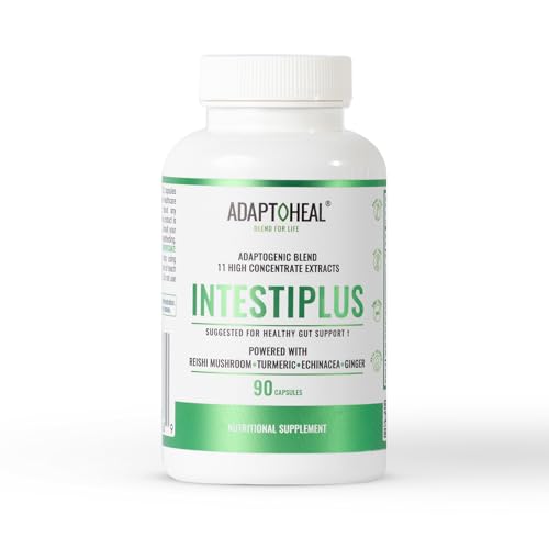 ADAPTOHEAL Intestiplus - Adaptogenic Supplement Formulated to Care for The Intestinal mucosa, Microbiota Balance and Daily Digestion with Reishi Mushroom, Turmeric, Echinacea and Ginger 90 Capsules