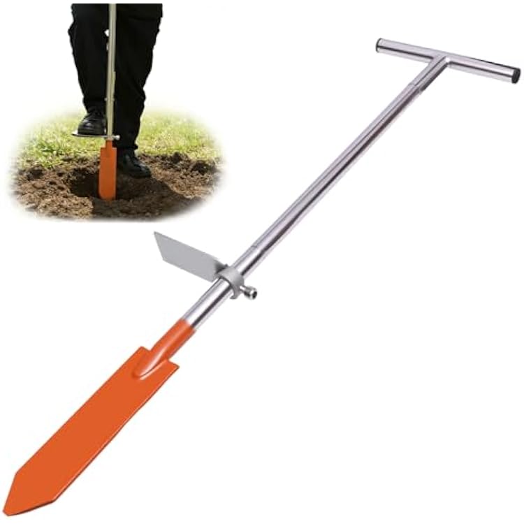 Dibble Bar Planting Tool with Foot Pedal, Sturdy Construction Tree Planting Bar with Stainless Steel Pole, T-Handle Dibbler Gardening Tool Digging Bar Long Triangle
