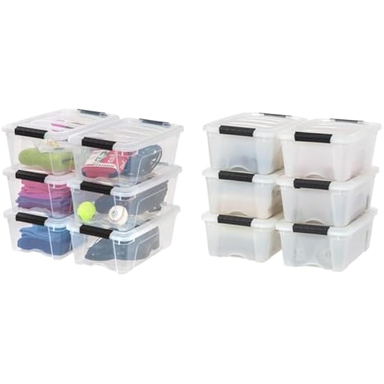 IRIS USA 13 Qt Clear and Pearl Plastic Storage Bins with Lids, 12 Pack - Stackable Organizing Solution