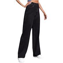 Sweatpants That Look Like Jeans, High Waisted Boyfriend Sweatpant Jeans Women, Wide Leg Sweatpants Jeans for Women (Black,M)