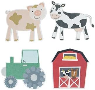 Farm Animals Painted Wood Cutout Shapes - 4 Mini Pieces - Barn, Cow, Pig, Tractor