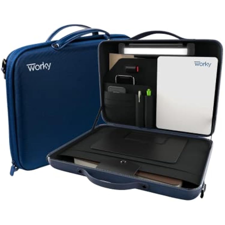 Worky 12-in-1 Office Everywhere Portable Briefcase Workstation, Blue, 2.8 lbs