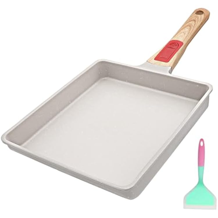Tamagoyaki Pan, Japanese Omelette Pan, Japanese Egg Pan, Square Egg Pan Nonstick, Induction-Ready, Detachable Handle, with Silicone Spatula, PFAS & PFOA-Free, Oven Safe, White, 9 x 8.2