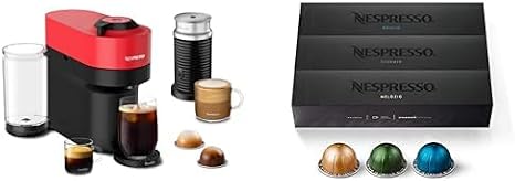 Nespresso Vertuo Pop+ Coffee and Espresso Maker by Breville, Spicy Red, with Aeroccino Milk Frother and Vertuo Line Capsules