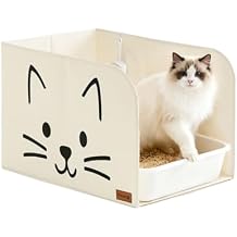 Qozary Cat Litter Box Enclosure, Waterproof Litter Box Shield for Less Mess, Keeps Litter Inside, Easy to Clean, Includes 2 Hooks