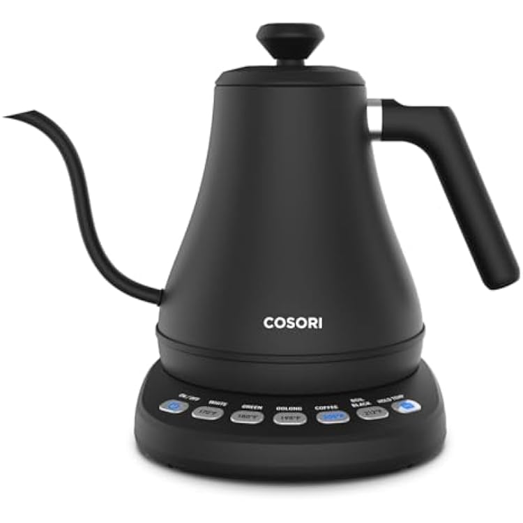 Cosori Electric Gooseneck Kettle with 5 Temperature Control Presets, Pour Over Kettle for Coffee & Tea, Hot Water Boiler, 100% Stainless Steel Inner Lid & Bottom, 1200W, 0.8L, Black