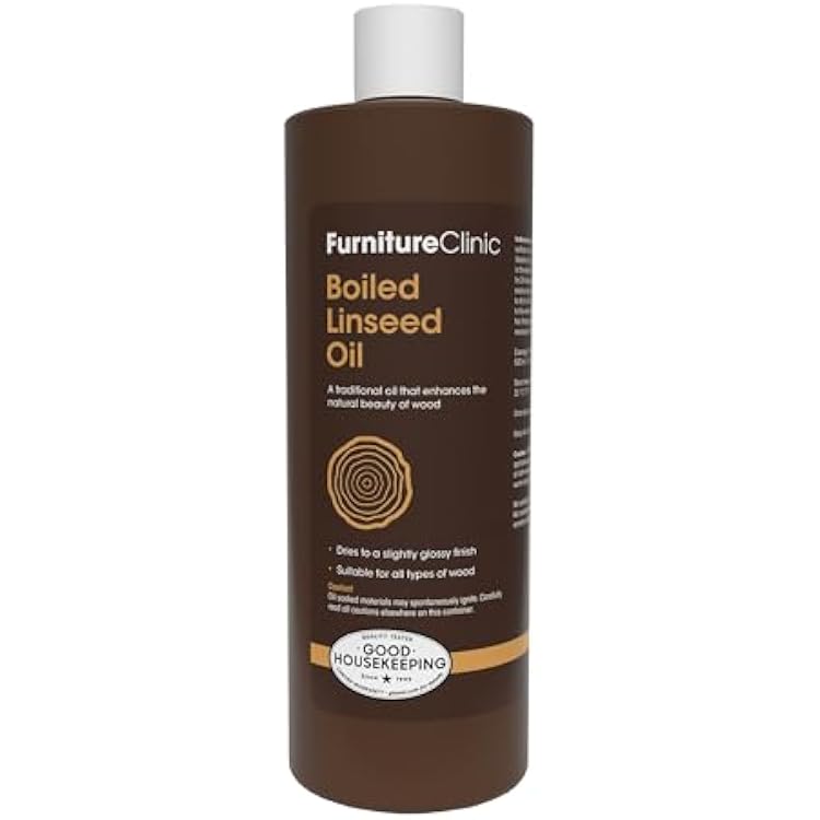 Furniture Clinic Boiled Linseed Oil | 500ml  17 Fl Oz | Refined Oil for Wood Furniture, Stone & Metal | Fast Drying Glossy Finish | Restore & Protect | for Tables, Cabinets, Handles, More