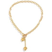 YHW Silver 2 Chunky Puffy Heart Pendant Necklaces for Women, Big Heart Chain Link Necklace Toggle Clasp Heart Charm Necklaces