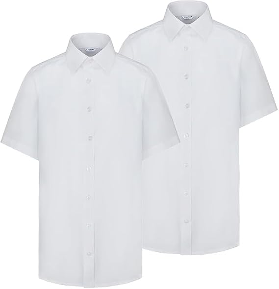 Trutex Boys White Short Sleeve School Shirts, 2 Pack – Regular Fit Easy Iron Cotton-Rich Uniform Shirts
