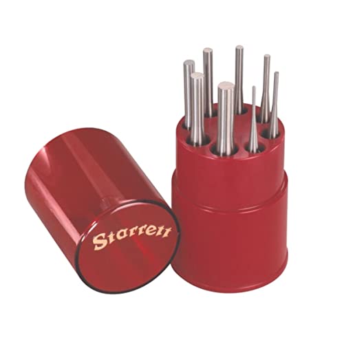 Starrett Drive Pin Punch Set with Knurled Grip and Round Red Plastic Box - 4 Length, 116, 332, 18, 532, 316, 732, 14, 516 Punch Diameter - Set of 8 - S565WB
