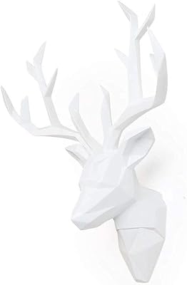HCZKIUJ Wall Decor Wall sculpture,Sculpture Animal 3d Living Room Deer Head Wall Hanging Solid Wall-mounted Wall Carving Animal,White-56x52x22cm