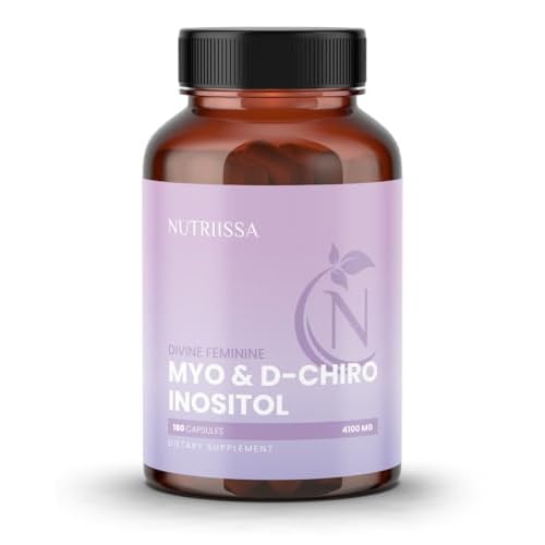 Nutriissa Divine Feminine Myo-Inositol & D-Chiro Inositol Supplement for Women 40:1 Ratio, 4000 mg  100 mg Hormonal Balance & Menstrual Cycle Support Vegan Capsules 180 Count