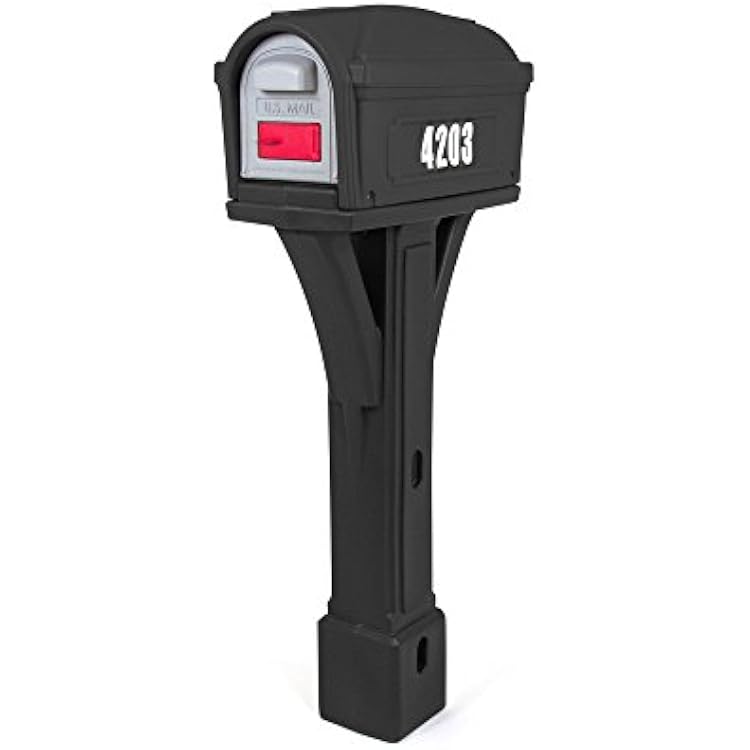 Simplay3 Classic Plastic Residential Mailbox & Post Mount Combo Kit with 2 Access Doors - Black