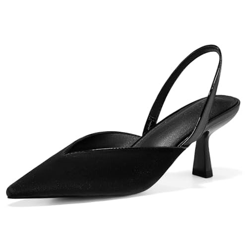 Coutgo Womens Slingback Kitten Heels Closed Pointed Toe Slip on Party Work Pumps Dress Shoes