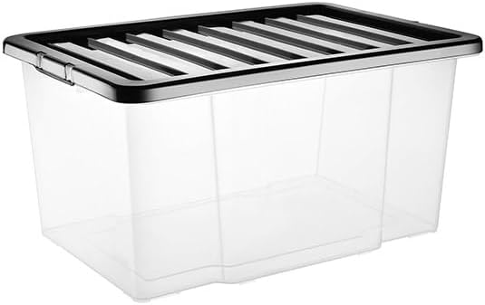 Vtl® Plastic Storage Boxes With Lid - Black Lid - 17 Sizes - Home - Bedroom - Garage - Office - School - Storage - Nestable - Stackable (50 Litre, 1 Box)