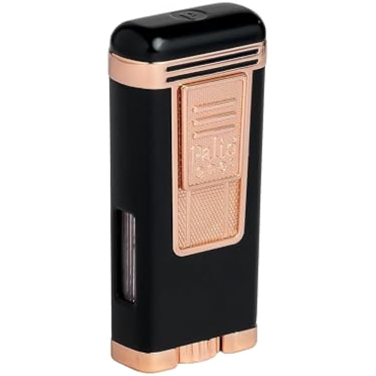 Palio PRO Line, Polaris Triple Jet Torch Lighter. Pull Down Ignition, Metallic Body, Large Easy View Fuel Window Black-Rose Gold