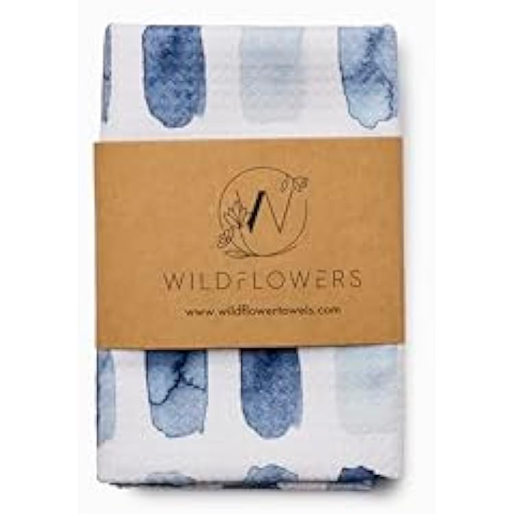 Flourish Wildflowers Microfiber Kitchen Towels | Waffle Fabric Tea Towel| Super Absorbent, Soft, and Scratch-Free Dish Towels Single, Blue and White Water Color