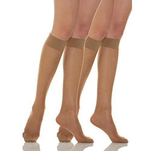 Relaxsan Compression Socks for Women Made in Italy 10-15 mmHg Knee High Socks for Women Reinforced Toe Basic 700 2 Pairs - Beige 3L