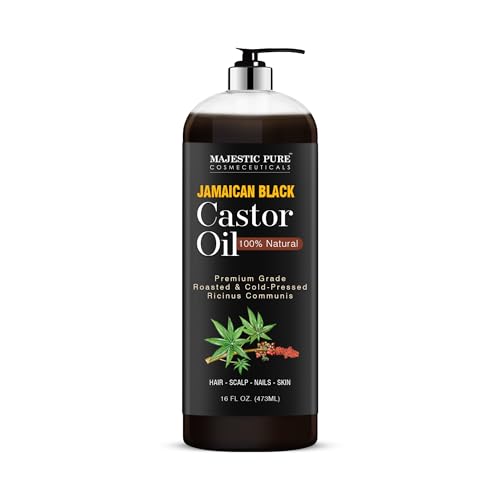 MAJESTIC PURE Pure Jamaican Black Castor Oil for Hair Care, Strengthening, Nourishing, and Volumizing Formula - Non GMO Verified, 16 Fl Oz