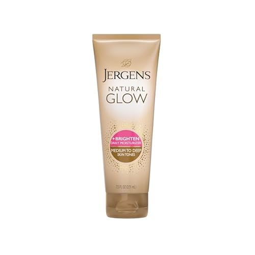 Jergens Natural Glow Self Tanner Body Lotion, Sunless Tanning, Medium to Deep Skin Tone, Daily Moisturizer with Coconut Oil, Vitamin E and Antioxidants, 7.5 Oz