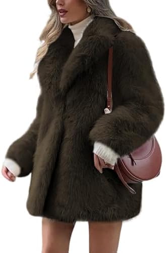 Wyeysyt Womens Faux Fur Coat Fluffy Lapel Furry Jacket Long Sleeve Shaggy Long Coat Winter Warm Coats Outerwear