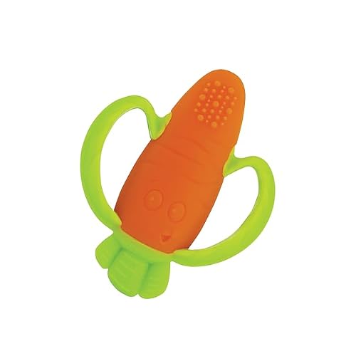 Infantino Lil Nibbles Textured Silicone Teether, BPA-Free Baby Teething Toy, Soft, Easy to Hold, Sensory Stimulation for Infants, Carrot