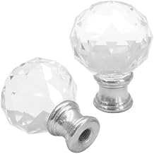 Biaungdo 2 Pack Crystal Lamp Finial, Clear Lamp Finial Cap Knob Diamond Lamp Shade Finial Glass Lamp Screw Top Lamp Decoration for Lamp Shade, with 1/4-27 Inch Silver Base