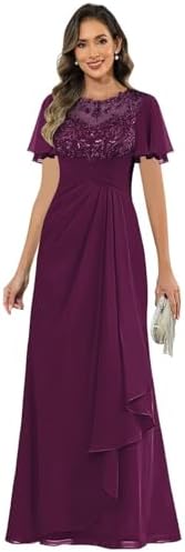 Mother of The Bride Dresses for Women - Long Lace Appliques Chiffon Ruffles Wedding Formal Dress
