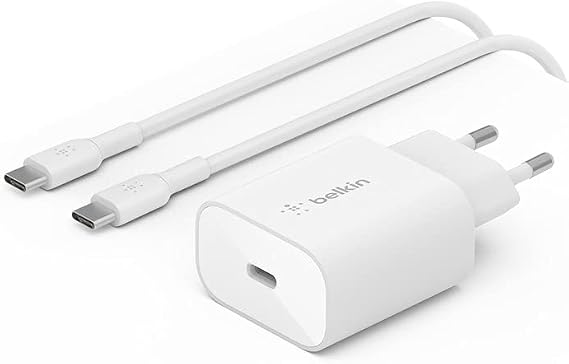 25W wall charger with Belkin BoostCharge PPS (USB-C Power Distribution, iPhone, Samsung, Galaxy Tab, iPad etc. For fast charging, USB-C to USB-C cable included)