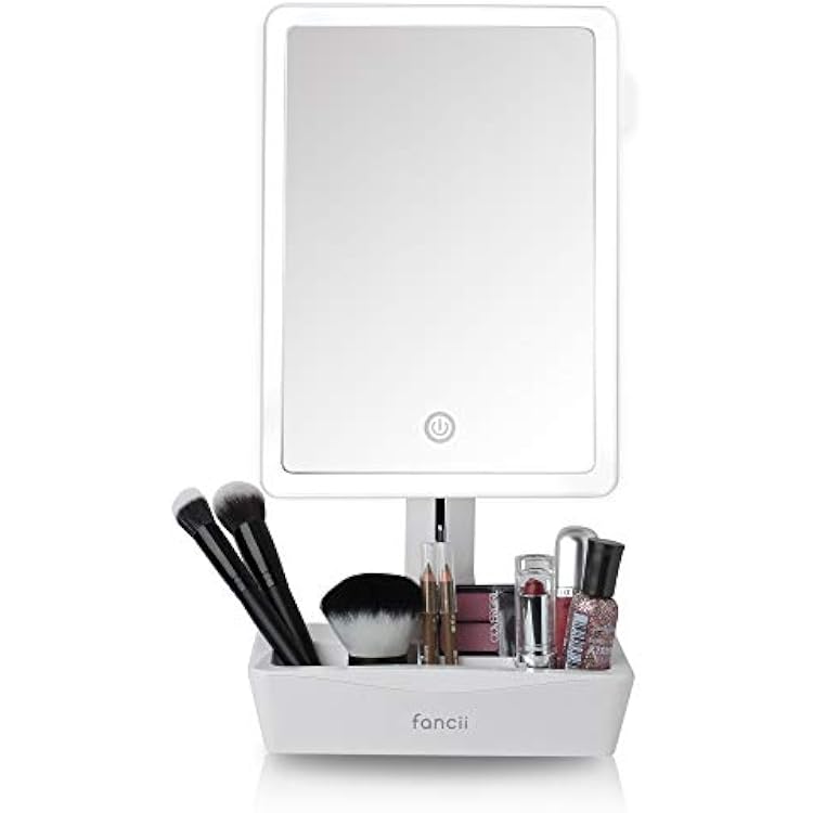 Fancii LED Lighted Large Vanity Makeup Mirror with 10X Magnifying Mirror - Dimmable Natural Light, Touch Screen, Dual Power, Adjustable Stand with Cosmetic Organizer - Gala