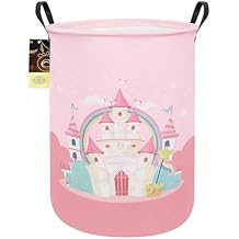 Laundry Hamper,Large Canvas Fabric Lightweight Storage Basket Toy Organizer Dirty Clothes Collapsible Waterproof for College Dorms(Pink Castle)