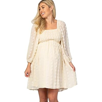PinkBlush Light Textured Dot Smocked Square Neck Chiffon Maternity Dress