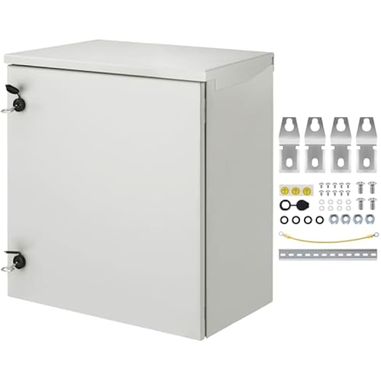 VEVOR Electrical Enclosure, 24 x 24 x 12, NEMA 4 Outdoor Enclosure, IP65 Waterproof & Dustproof Cold-Rolled Carbon Steel Hinged Junction Box for Outdoor Indoor Use, with Rain Hood
