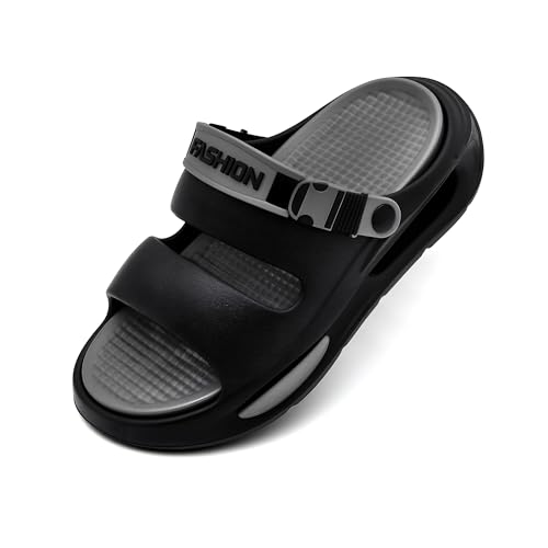 Mens Slide Sandals Indoor and Outdoor, Casual Platform Slide Sandals for Men Spring Summer, Lightweight Comfortable Cushioned Open Toe Mens Slippers Shoes Black 7