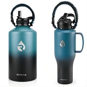 RAYMYLO Insulated Water Bottle 128oz (Indigo/Black) + Insulated Water Bottle for Car with Handle 40oz (Indigo/Black)