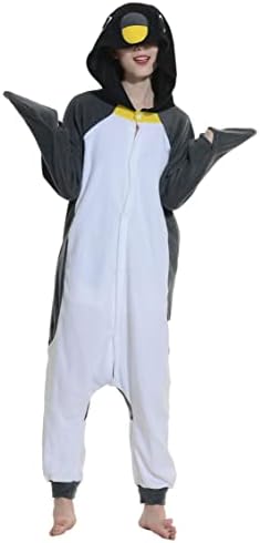 DELEY Women Men Halloween Onesie Adult Pajamas Animal Cosplay Costume Homewear Sleepwear Jumpsuit,Grey penguin