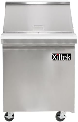 Xiltek New 27 One Door Mega Top Sandwich Salad Prep Refrigerator with 12 Pans Included