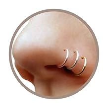 Set of Gold Silver Fake Clip On Nose Rings, Handmade 20 Gauge Tiny Faux Non Piercing Huggie Hoops, Septum Rings