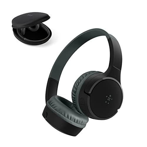 Belkin SoundForm Mini - Wireless Bluetooth Headphones for Kids with 30H Battery Life, 85dB Safe Volume Limit, Built-in Microphone - Kids On-Ear Earphones for iPhone, iPad, More - Black w Case