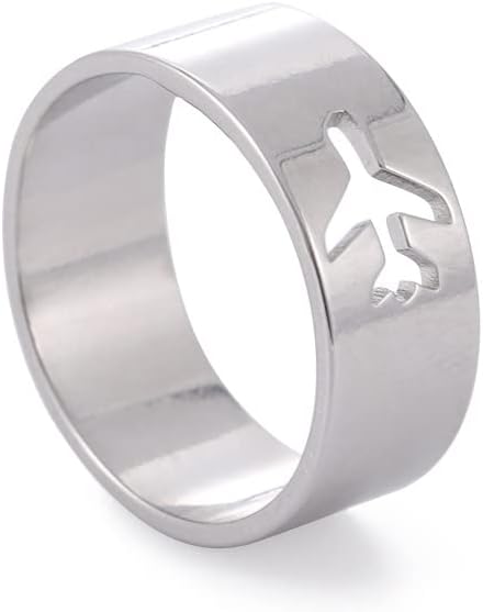 Airplane Band Ring Plane Aircraft Travel Trip Statement Wide Rings Silver Stainless Steel Knuckle Middle Finger Bands Comfort Fit for Men Women Fashion Simple Jewelry for Stewardess Flight Attendants Xmas Birthday Holiday Gift (10)