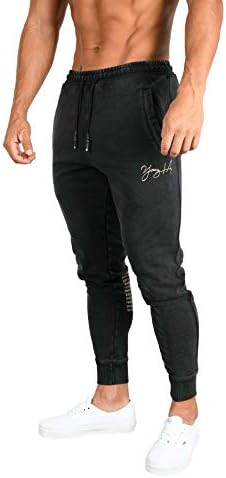 YoungLA Mens Jogger Sweatpants with Pockets Looser Fit Elastic Waist | for Travel, Sport, Gym, Workout, Lounge | 230 Black Wash M