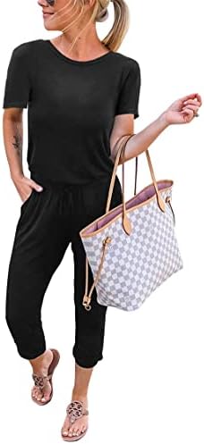 KIRUNDO Jumpsuits for Women Summer 2026 Casual Short Sleeve One Piece Outfits Drawstring Waist Long Pants Romper Jumpers