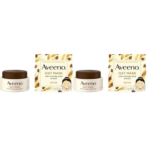 Aveeno Oat Face Mask with Detoxifying Moringa Seed Extract and Vitamin E Antioxidant, to Remove Skin Impurities, Paraben Free, Phthalate-Free, 1.7 oz Pack of 2