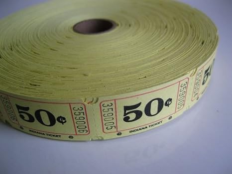 2000 Yellow 50 cents Single Roll Consecutively Numbered Raffle Tickets