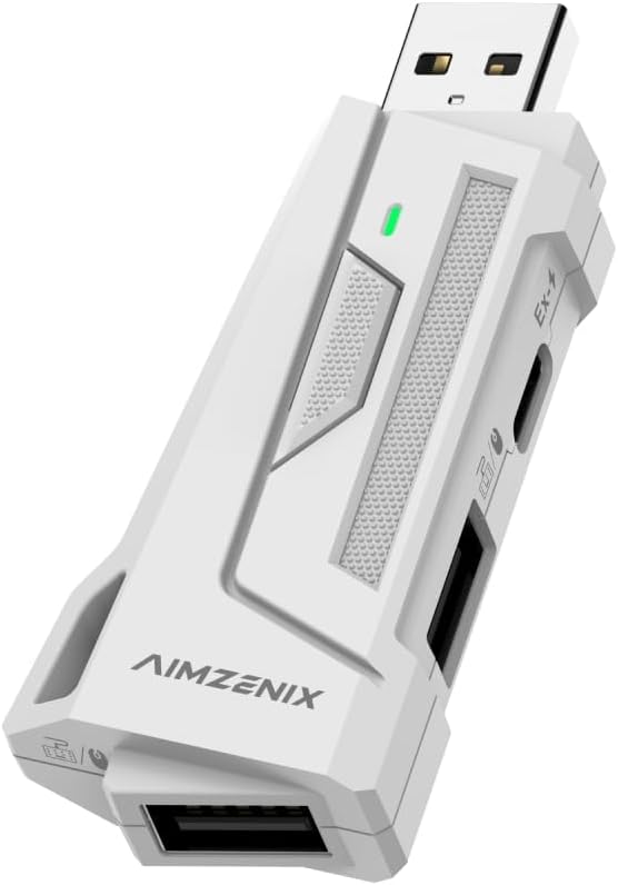 AIMZENIX PC Keyboard and Mouse Converter, AX200 Gaming KnM Adapter with Smart Joystick Function, 1000Hz Report Rate, App Customization, Smart Mapping, No Boot Required, White